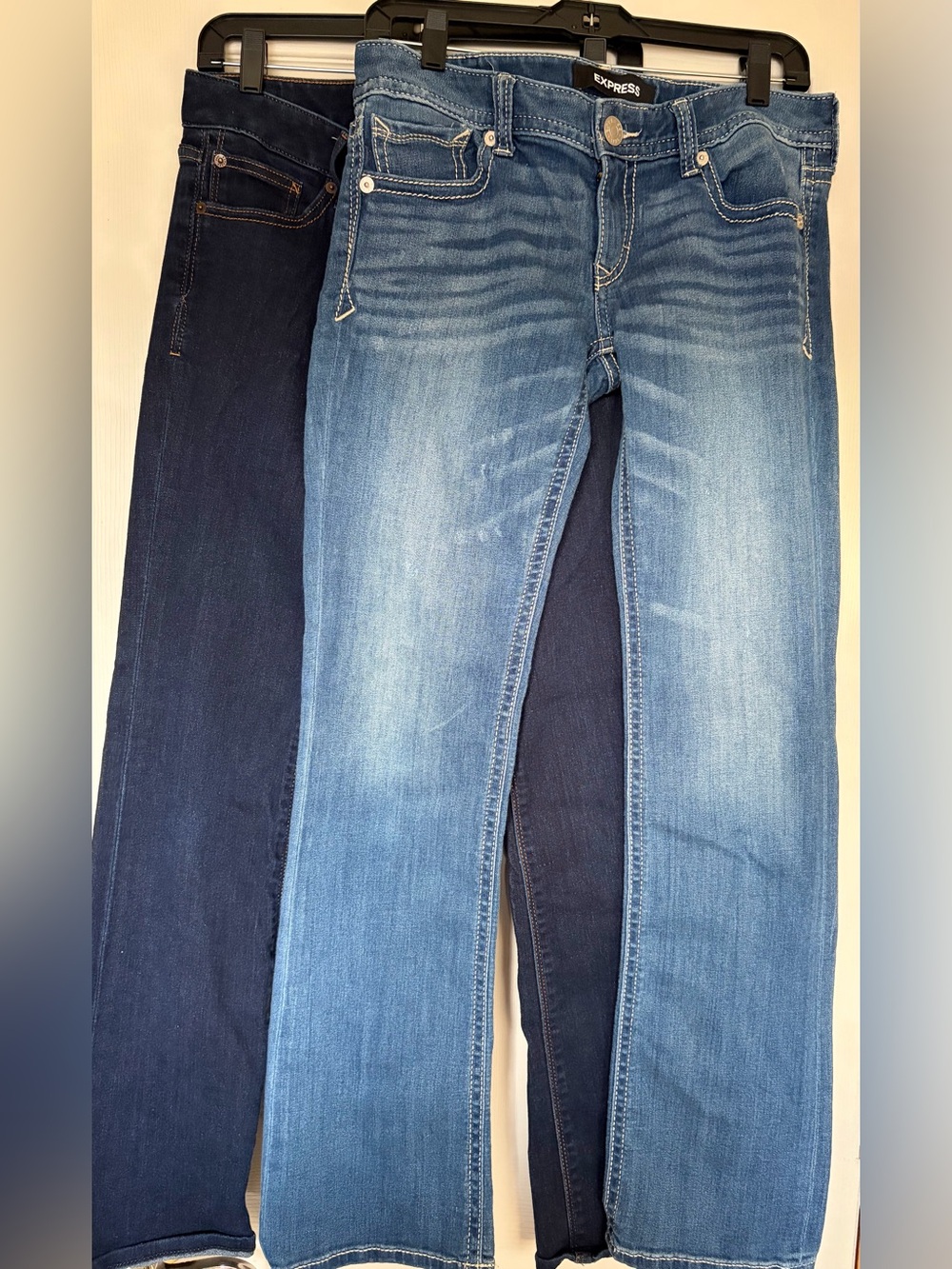 Express Women’s Barely Boot Low Rise Blue Jeans - Light & Dark Wash- 6 Regular